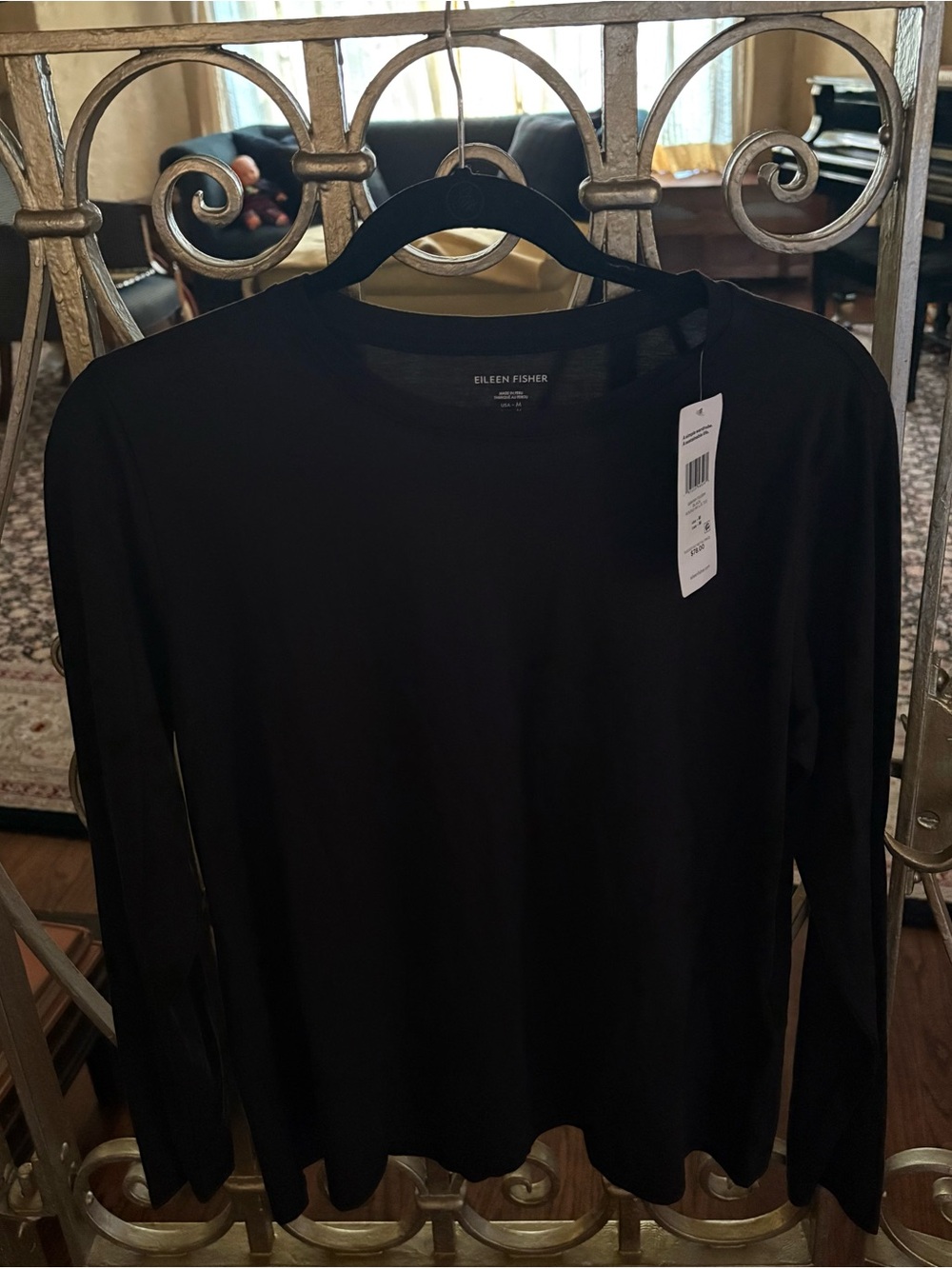 SZ M Eileen Fisher Organic Pima Cotton Jersey Black Long Sleeve Tee